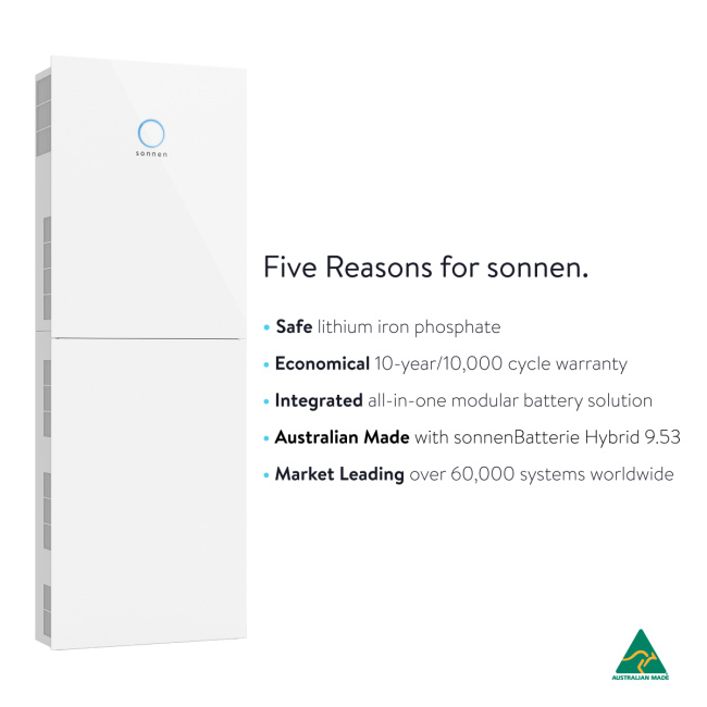 White sonnen battery with list of five reasons